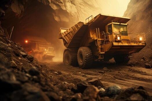 Gold mine worker in underground tunnel